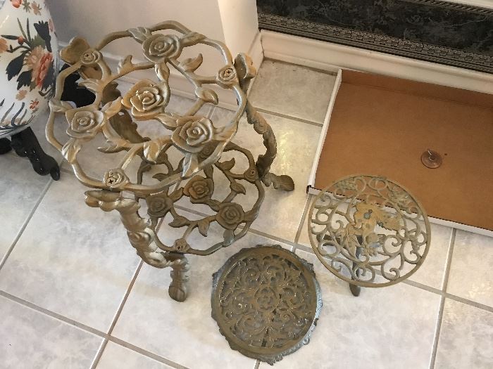 Elaborate vintage brass plant stands. Various heights.