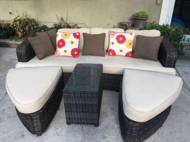 Patio Lounge Furniture - resin wicker with Sunbrella fabric - great condition and very versatile  $ 250 