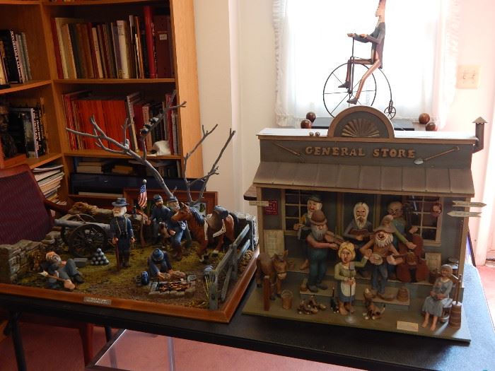 Large carved dioramas by longtime Temple University professor William Melchior,one of a scene from the Gettysburg battlefield-the other of an old-time country band and singer