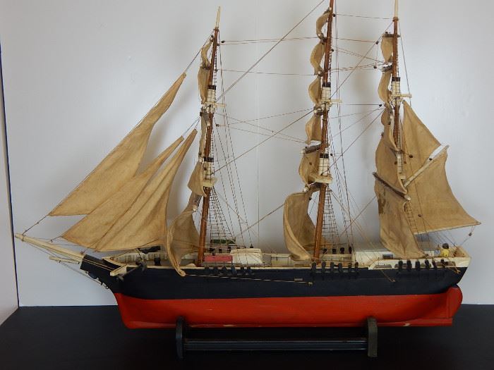 Circa 1930's handmade folk art ship model with cloth sales of the Andrew Jackson-good condition