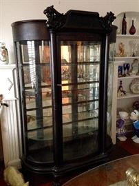 Beautiful Curved Front China Cabinet with Carved Dragons Heads on Top