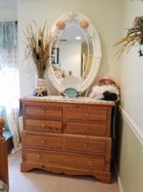 7 drawer pine high top dresser with porthole mirror