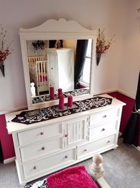 white 6 drawer with cabinet storage dresser with mirror