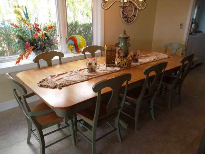 farm table style dining table with 8 chairs