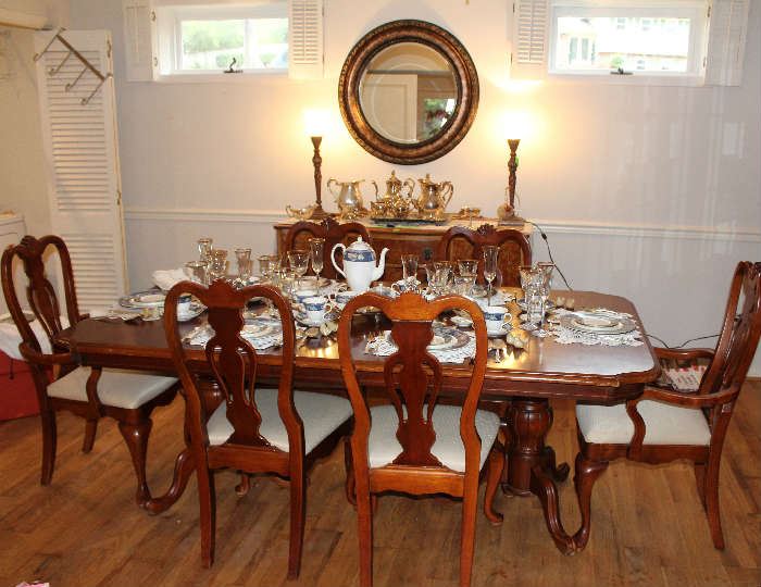 Close-up of table with china.