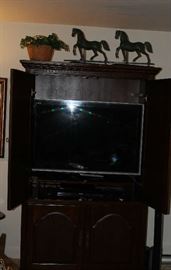 The 62" flat screen TV in the entertainment center.