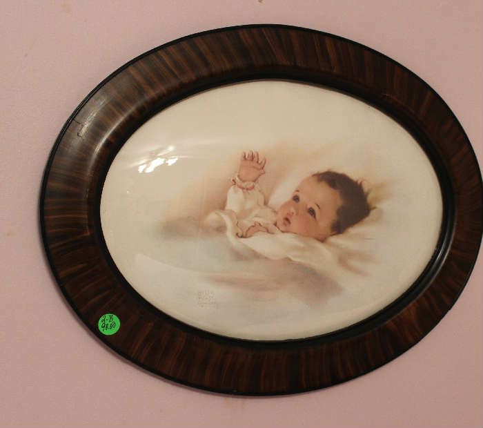 Beautiful picture in antique frame with bubble glass.