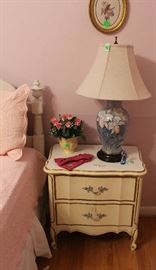 End table in pink room.