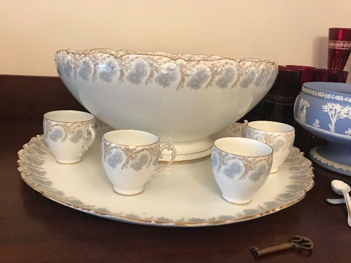 Antique china punch bowl & cups 