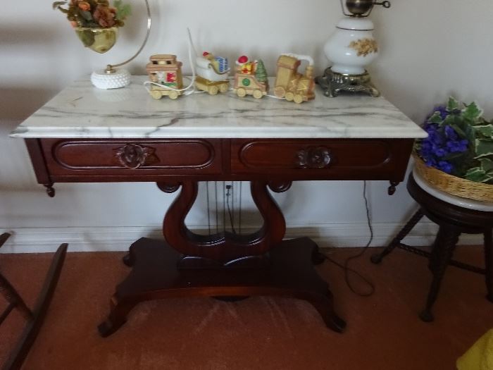 vintage marble top table with drawers