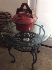 Wrought Iron Glass Side Table ~ Chinese Wedding Basket