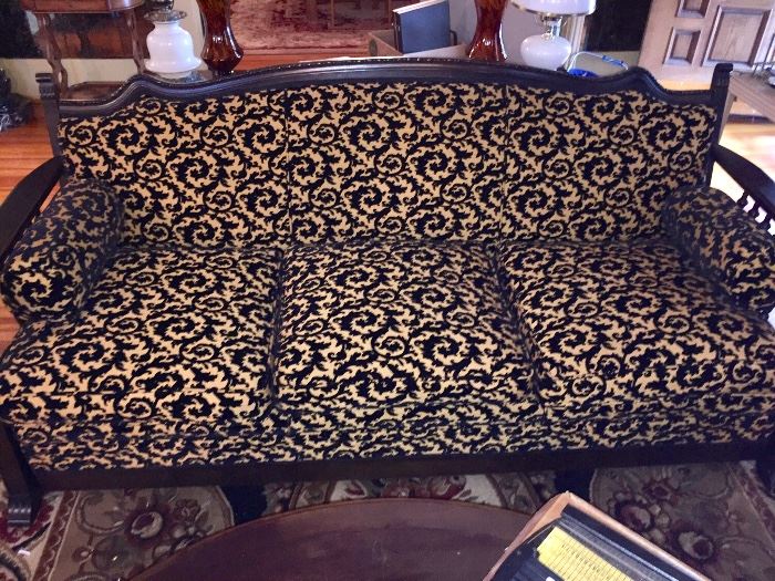 Nice vintage wooden framed sofa , cut velvet fabric 