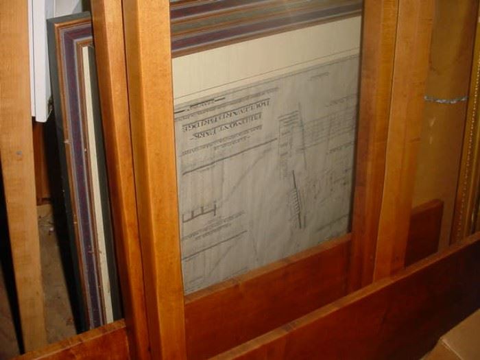 These are a pair of framed old engineering original blueprints of Atlanta area water treatment works