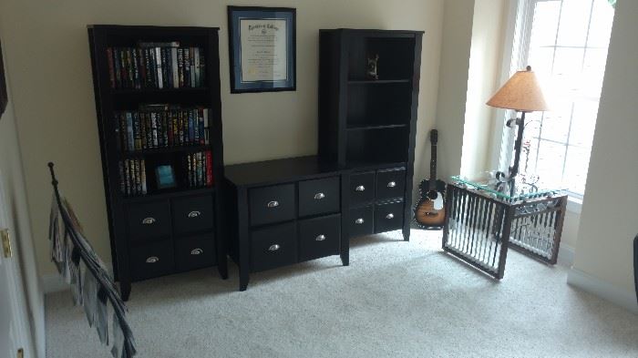  Beautiful Black Office Bookshelves and Stand with Drawers.
Handmade Golf Glass top table
Silvertone Guitar Model# 319
