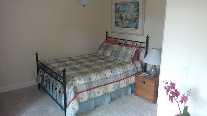 Cast Iron Queen Size Bed with Box Spring, Mattress& Bedding