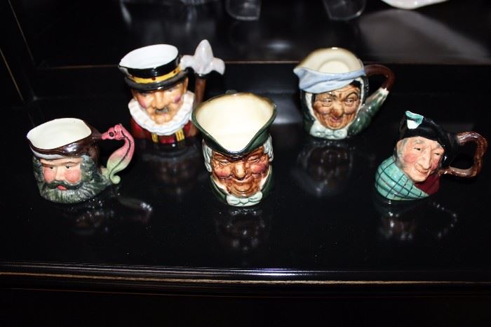 Character jugs. Beefeater. Auld Mac. Neptune. Maude. The Judge. made by Kelsboro Ware. 