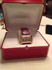 Unisex authentic 18k yellow gold Cartier tank Divan watch