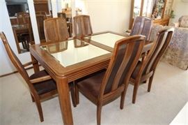 Vintage Thomasville Mirrored Top Dining Table with Chairs