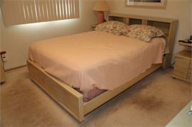 Highly collectible mid century Kent Coffey Tiffin Blonde Full/Queen Bed with headboard storage area