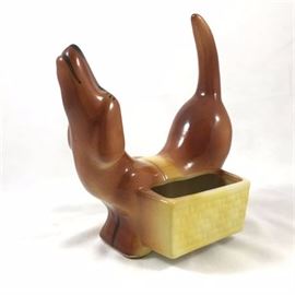 Vintage Ceramic Weiner Dog Table Top Planter