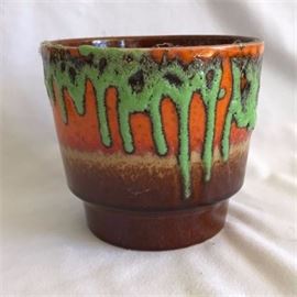 Mid Century Modern Dripware Studio Art Pottery Cache Pot

