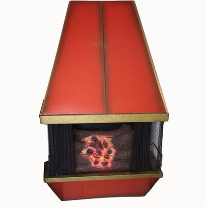 1970s Red Electric Fireplace Heater Danish Modern Space Age Mid Century