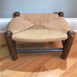 Vintage Rustic Rush Footstool