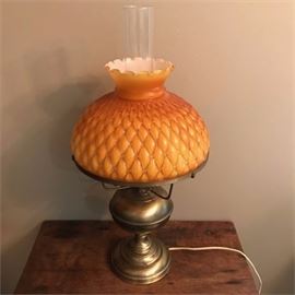 Vintage Brass Victorian Reproduction Table Lamp with Quilted Shade