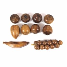 Mid Century Carved Wood Fruit and Nuts