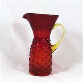 Mid Century Amberina Hobnail Pitcher
