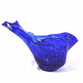 Hand Blown Cobalt Blue Art Glass Vase