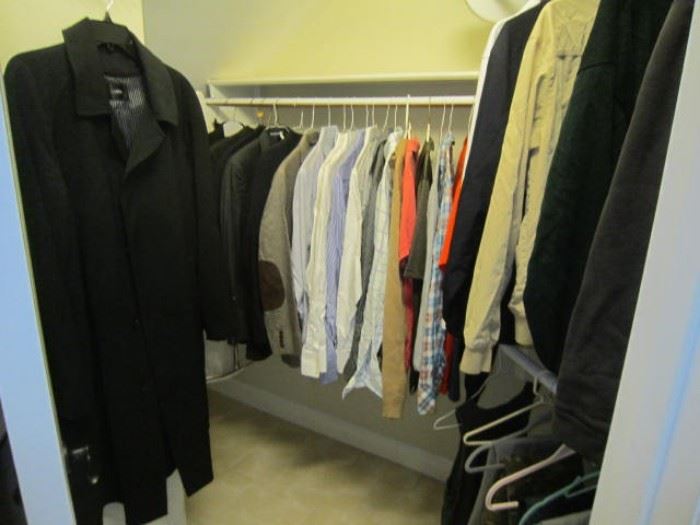 Sanyo overcoat with liner, tuxedo, suits, sportcoats, shirts, jackets, slacks-Men's medium, shirts 15-1/2 X 34-1/2