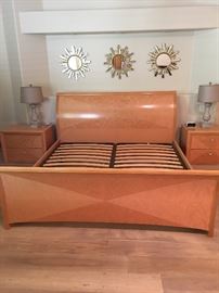 Great king bed frame nightstands, lamps & mirrors on the wall