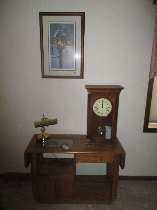 TABLE, CLOCK AND ART WORK
