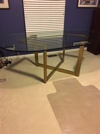 Glass and Brass dining table or office desk.  Great shapes and clean feel.