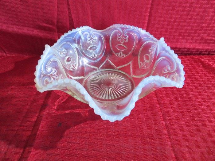 Vintage Pressed Glass Frosted Ruffle Bowl
