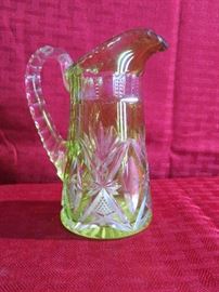 Vintage Val St Lambert Lime Green Crystal Pitcher