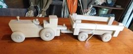 Handmade Wood Tractor with Wagon