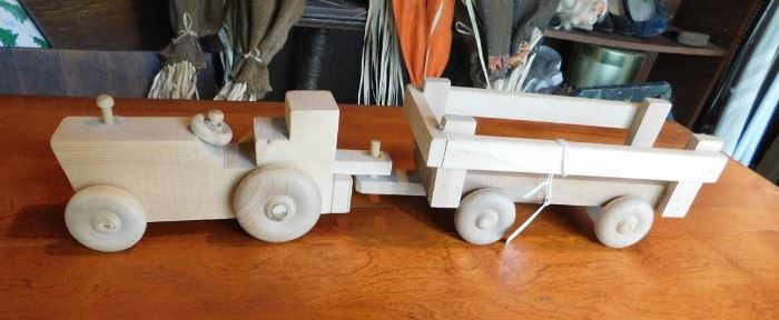 Handmade Wood Tractor with Wagon