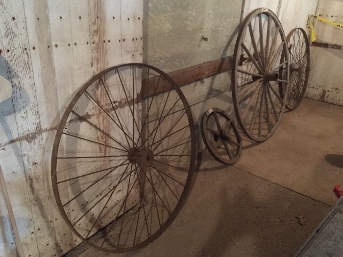 Wagon wheels- some metal and some wooden
