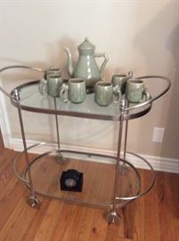 Glass topped butlers cart
