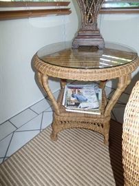 1 of 2 Like new glass top wicker side tables