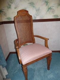 Bernhardt Dining room table w/2 leaves, pads, 6 cane back chairs, buffet and matching lighted China Cabinet