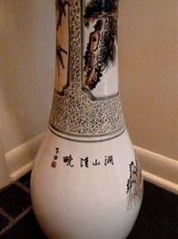 Tall porcelain vase, Asian, hand painted and signed.  24" tall.