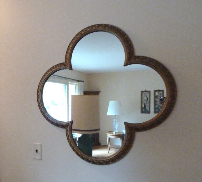 Extra nice wall mirror, painted, carved wood frame.  33-1/2" x 33-1/2".