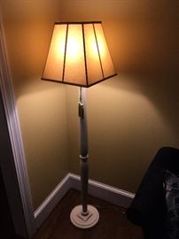 Pottery Barn style floor lamp with square shade, complete with a tassel 
