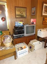 Electronics, TV, records/vinyl, framed art, jewelry
