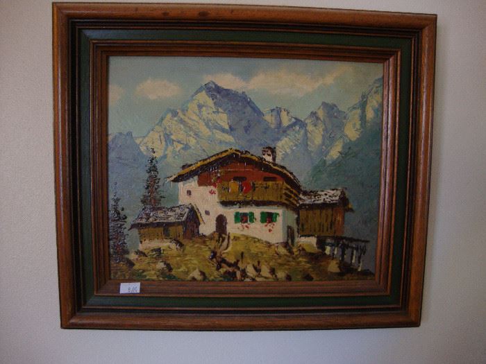 Framed painting of Alps