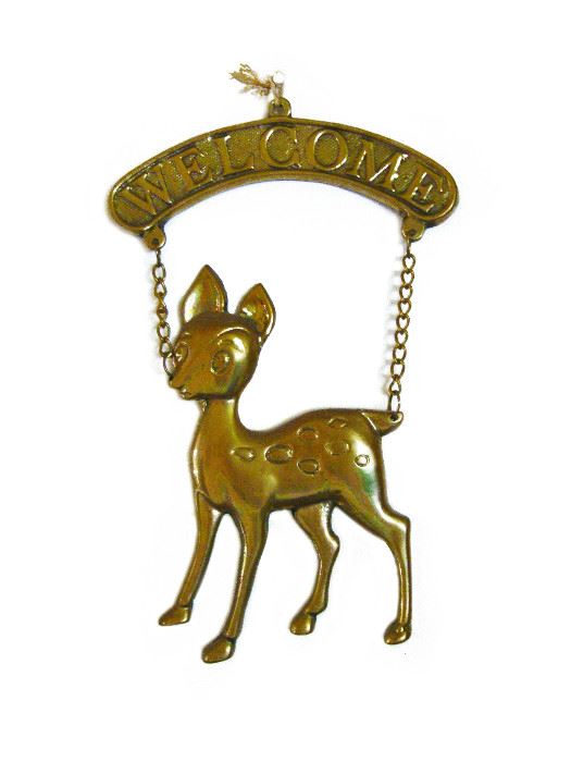 Brass welcome fawn wall decor
