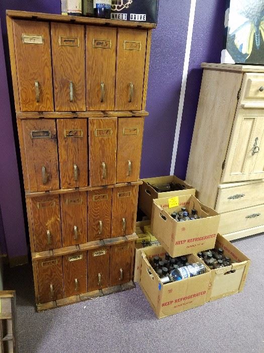 Hard-to-find pharmacy / apothecary cabinet plus vintage medicine bottles!!!